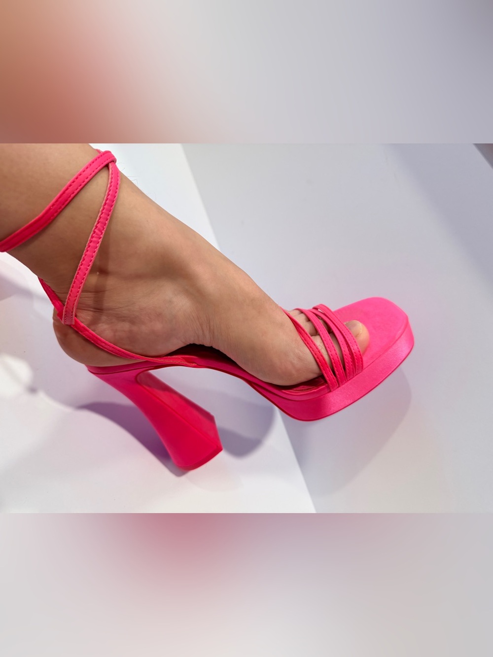 Zara Hot Pink Strappy Platform Block Heel Sandals